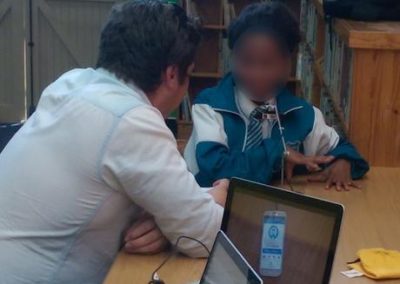 Mr. Tappy viewer in use as a UX designer tests a product in a usability study with kids.