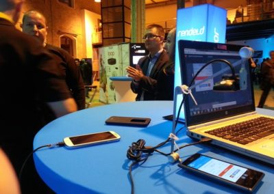 Mr. Tappy helps a team demonstrate it's app at a trade show.